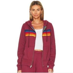 🌈 Aviator Nation Rainbow 5 Stripe Zip Hoodie – Rare Colorway – NWOT – Size Larg